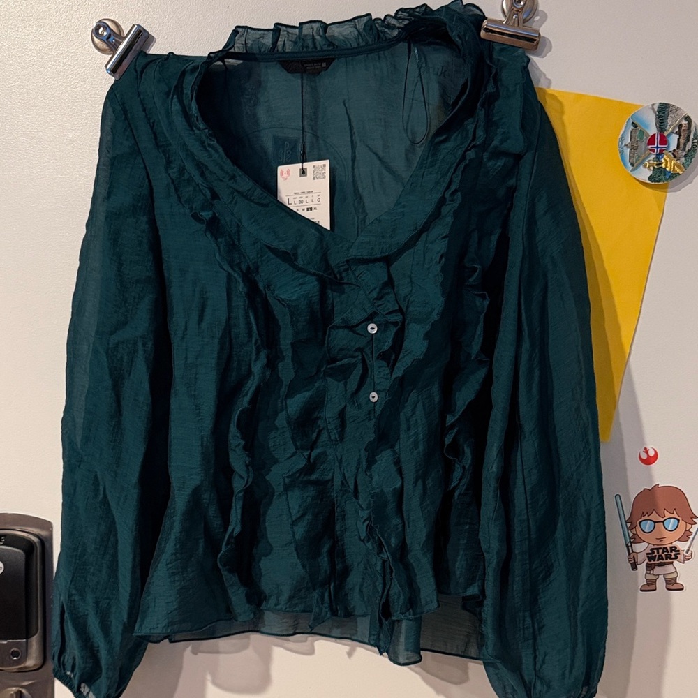 Zara Emerald Ruffle Blouse